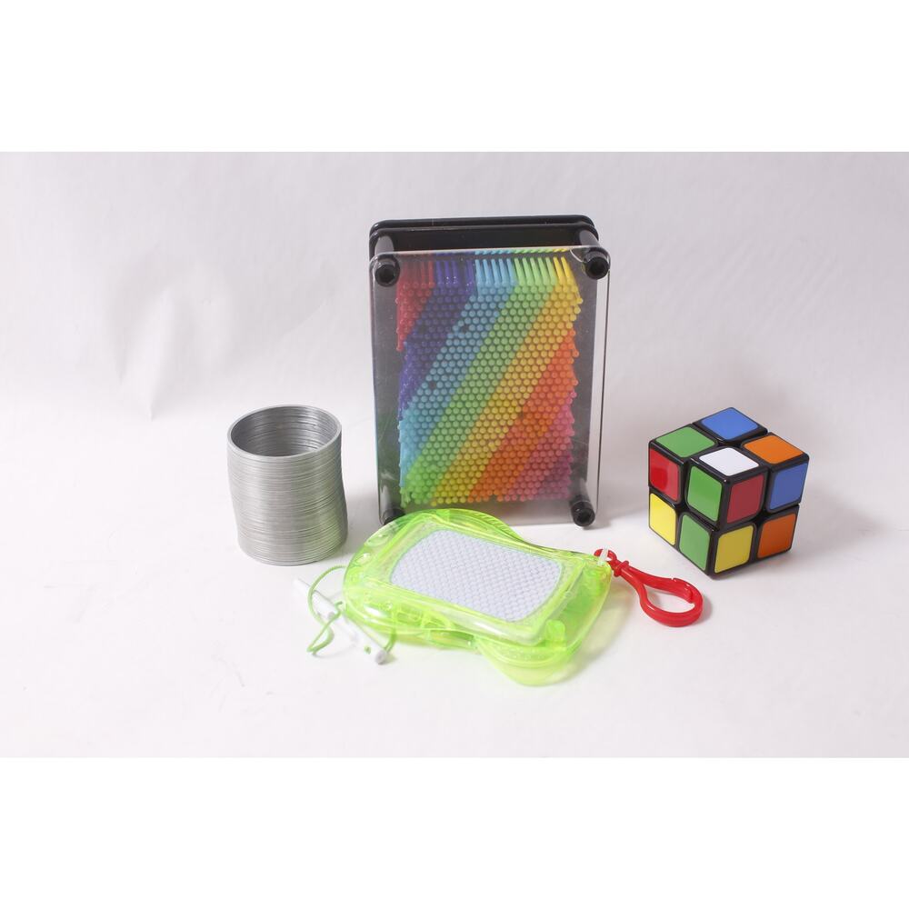 Classic Toys Rainbow Pin Art Rubik's Cube Magnetic Drawing Board and Slinky